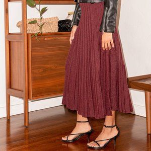Twinkle, Twinkle Sparkly Burgundy Pleated Knit Midi Skirt